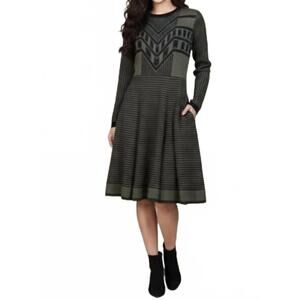 NEW ELIO textured knit dress in black/olive